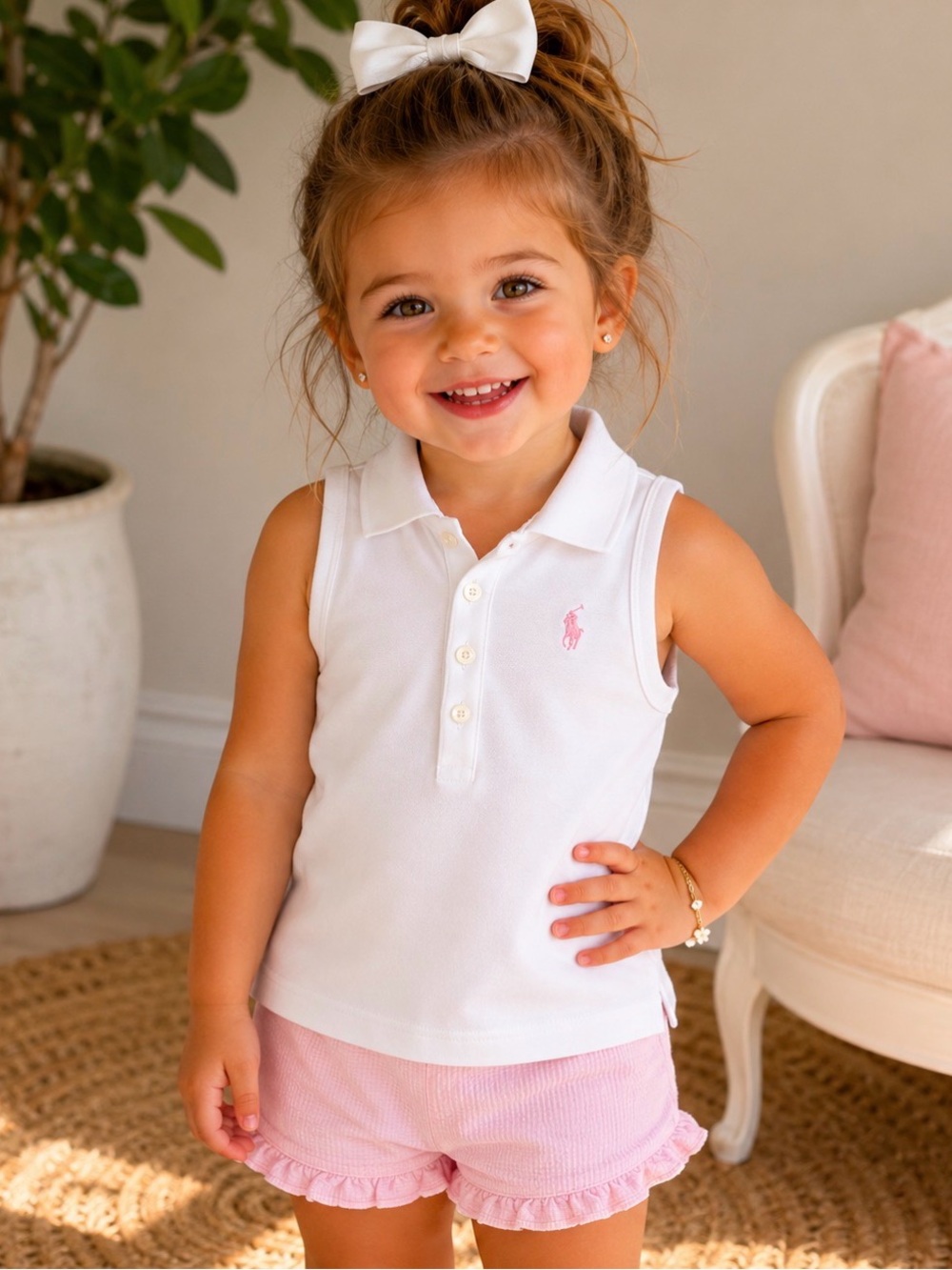 Ralph Lauren Polo Girls White Sleeveless Polo Top Size 3T